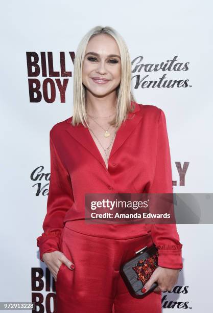 Actress Becca Tobin arrives at the Los Angeles premiere of "Billy Boy" at the Laemmle Music Hall on June 12, 2018 in Beverly Hills, California.