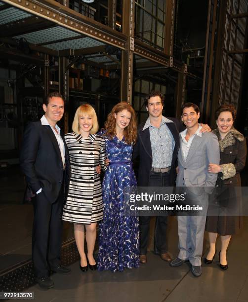 Evan Todd and Melissa Benoist with aul Anthony Stewart, Jessica Keenan Wynn, Evan Todd, Ben Jacoby, Nancy Opel backstage after her Opening Night...