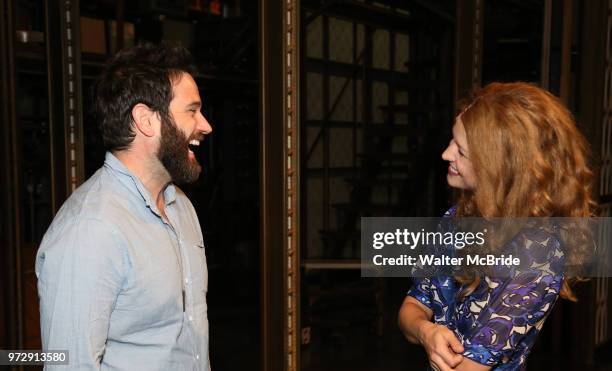 Colin Donnell visits Melissa Benoist backstage after her Opening Night debut in 'Beautiful-The Carole King Musical' at the Stephen Sondheim on June...