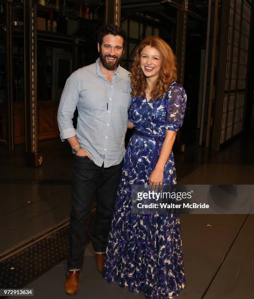 Colin Donnell visits Melissa Benoist backstage after her Opening Night debut in 'Beautiful-The Carole King Musical' at the Stephen Sondheim on June...
