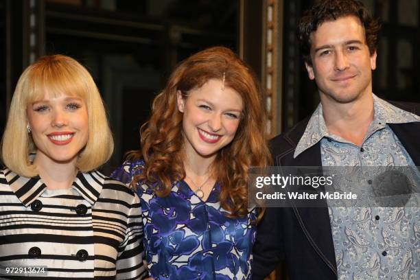 Melissa Benoist with Jessica Keenan Wynn and Evan Todd backstage after her Opening Night debut in 'Beautiful-The Carole King Musical' at the Stephen...