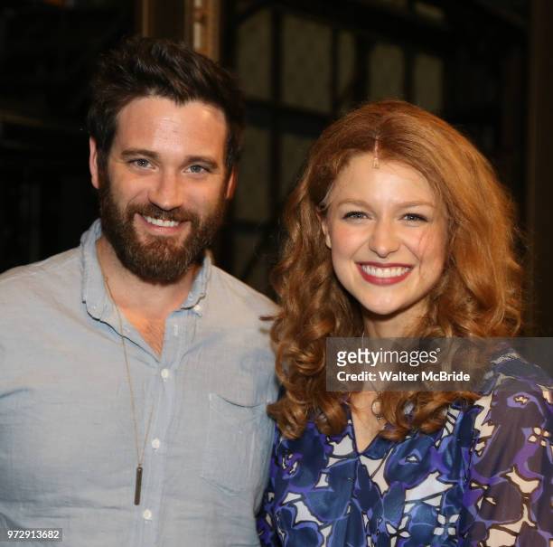 Colin Donnell visits Melissa Benoist backstage after her Opening Night debut in 'Beautiful-The Carole King Musical' at the Stephen Sondheim on June...