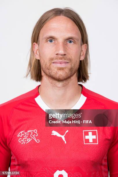Michael Lang of Switzerland poses for a portrait during the official FIFA World Cup 2018 portrait session at the Lada Resort on June 12, 2018 in...