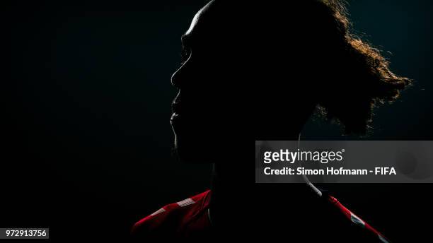 Yussuf Yurary Poulsen of Denmark poses during the official FIFA World Cup 2018 portrait session on June 12, 2018 in Anapa, Russia.