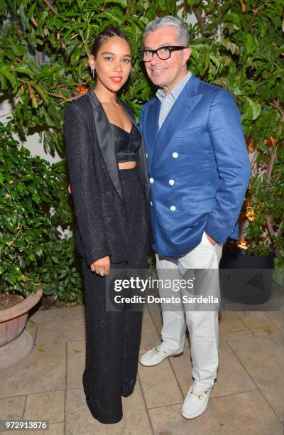 Alexandra Shipp , wearing Max Mara, and Giorgio Guidotti attend the Max Mara Celebration for Alexandra Shipp, 2018 Women In Film Max Mara Face Of The...