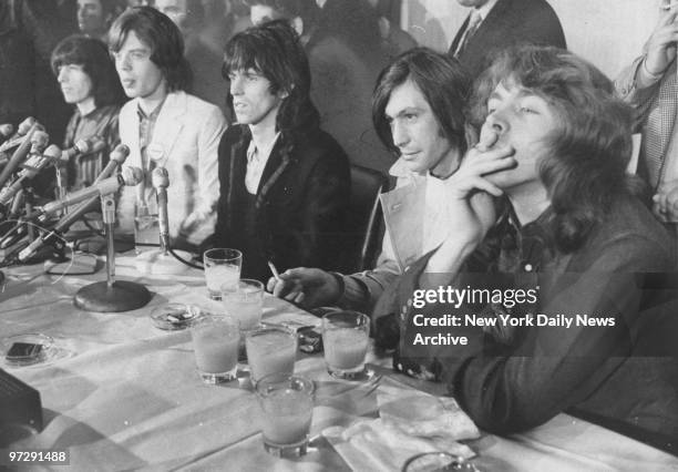 The Rolling Stones Bill Wyman, Mick Jagger, Keith Richards, Charlie Watts and Mick Taylor, hold a news conference in the Rainbow Room in New York.