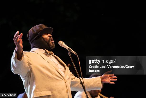 American jazz singer Gregory Porter performs with his Septet at a concert in the Blue Note Jazz Festival at Central Park SummerStage, New York, New...