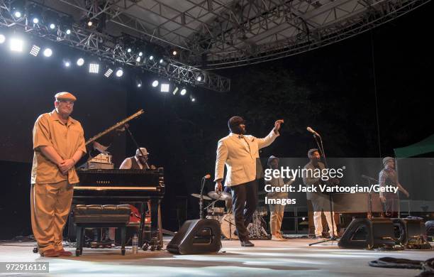 The Gregory Porter Septet take a bow after performing at a concert in the Blue Note Jazz Festival at Central Park SummerStage, New York, New York,...