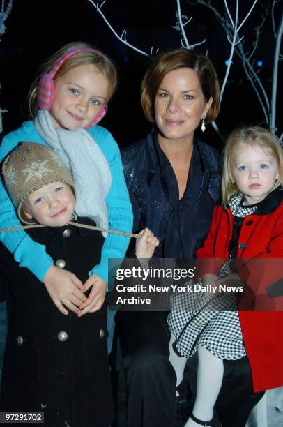 Marcia Gay Harden with daughter Eulala and twins Hudson and Julitta arrives at Madison Square Garden for the world premiere of Cirque du Soleil's new...