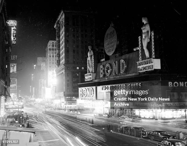 Times Square at night is a bit dimmer than usual during brownout caused by the coal shortage.