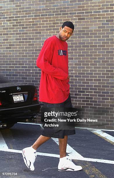 Marcus Camby arrives for a New York Knicks' practice session at SUNY Purchase. Camby is returning to play after a week in which his mother and two...