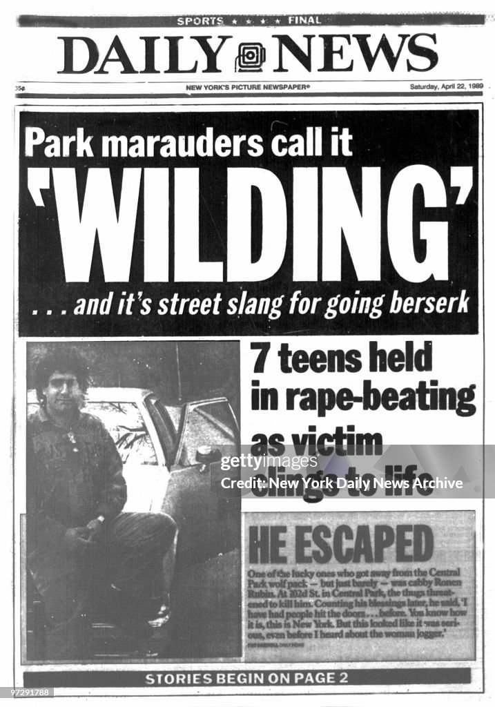 Daily News front page April 22, 1989 Park marauders call it "WILD