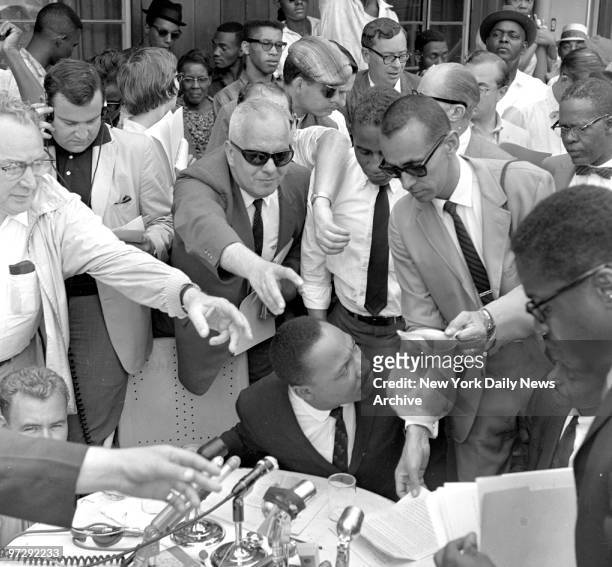 The Rev. Martin Luther King and the Rev. Ralph Abernathy hold news conference in Birmingham, Alabama.