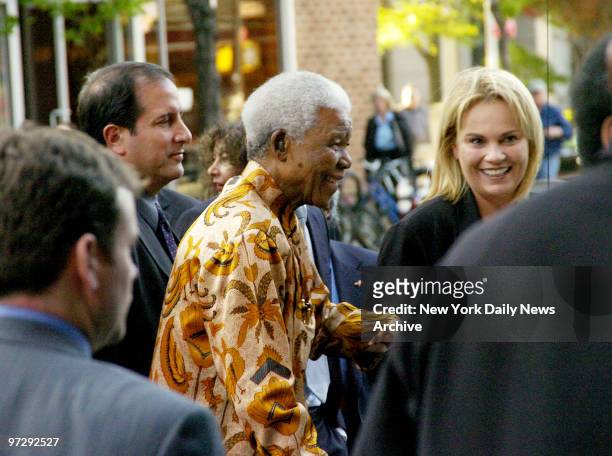 Former South African President Nelson Mandela arrives at the Tribeca Grill for a gala dinner hosted by actor Robert De Niro to mark the 15th...