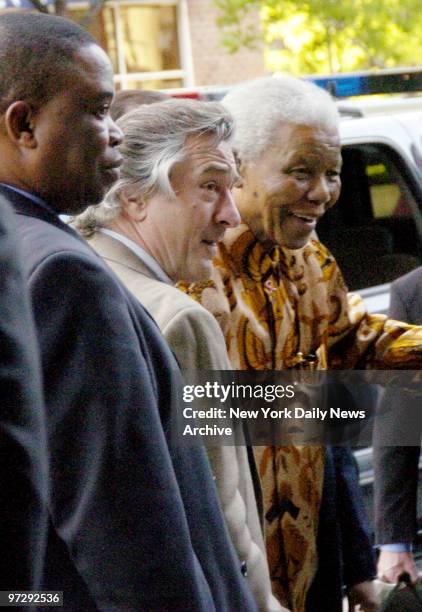 Former South African President Nelson Mandela arrives at the Tribeca Grill for a gala dinner hosted by actor Robert De Niro to mark the 15th...