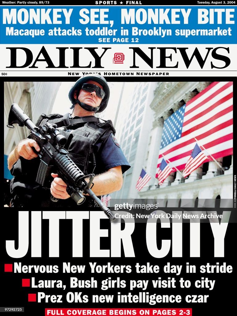 Daily News front page dated August 3, 2004, Headline: JITTER