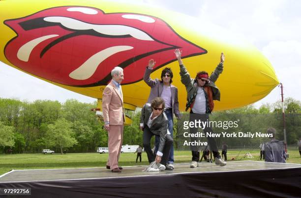 The Rolling Stones - Charlie Watts, Mick Jagger, Ron Wood and Keith Richards - arrive in Van Cortland Park for a news conference to announce their...