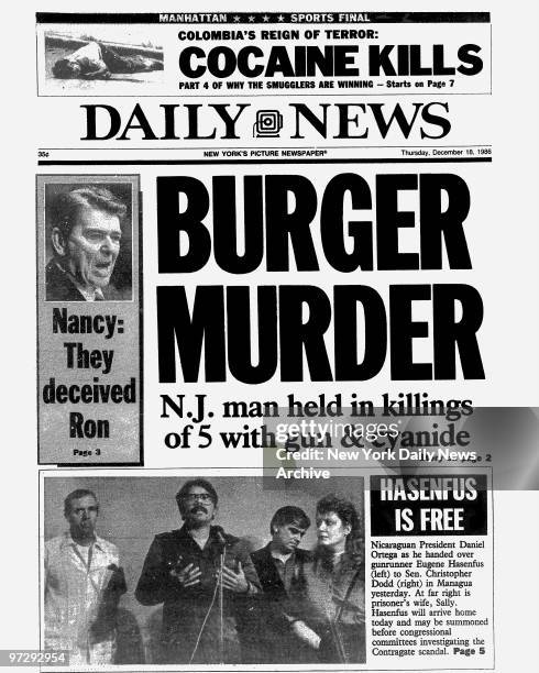 Daily News front page dated Dec. 18 Headline: BURGER MURDER, N.J. Man held in killings of 5 with gun & cyanide, Richard Kuklinski