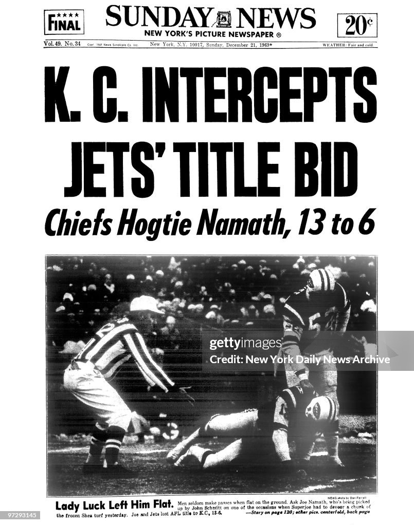 Daily News front page December 21, 1969, Headline: K.C