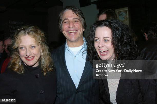 Carol Kane, Tony Danza and Geraldine Hughes share a laugh during an opening night party for Hughes' one-woman show, "Belfast Blues," at the Irish bar...