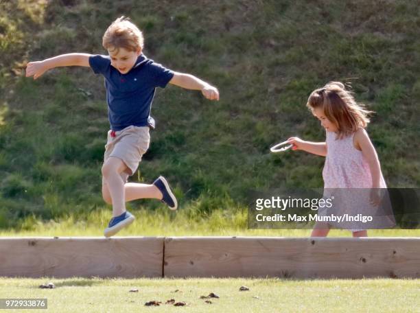 Prince George of Cambridge and Princess Charlotte of Cambridge attend the Maserati Royal Charity Polo Trophy at the Beaufort Polo Club on June 10,...