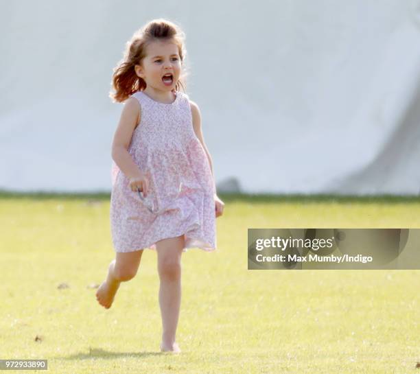 Princess Charlotte of Cambridge attends the Maserati Royal Charity Polo Trophy at the Beaufort Polo Club on June 10, 2018 in Gloucester, England.