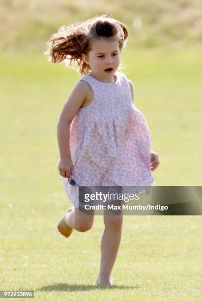 Princess Charlotte of Cambridge attends the Maserati Royal Charity Polo Trophy at the Beaufort Polo Club on June 10, 2018 in Gloucester, England.