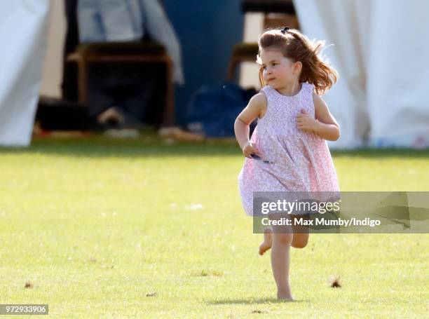 Princess Charlotte of Cambridge attends the Maserati Royal Charity Polo Trophy at the Beaufort Polo Club on June 10, 2018 in Gloucester, England.