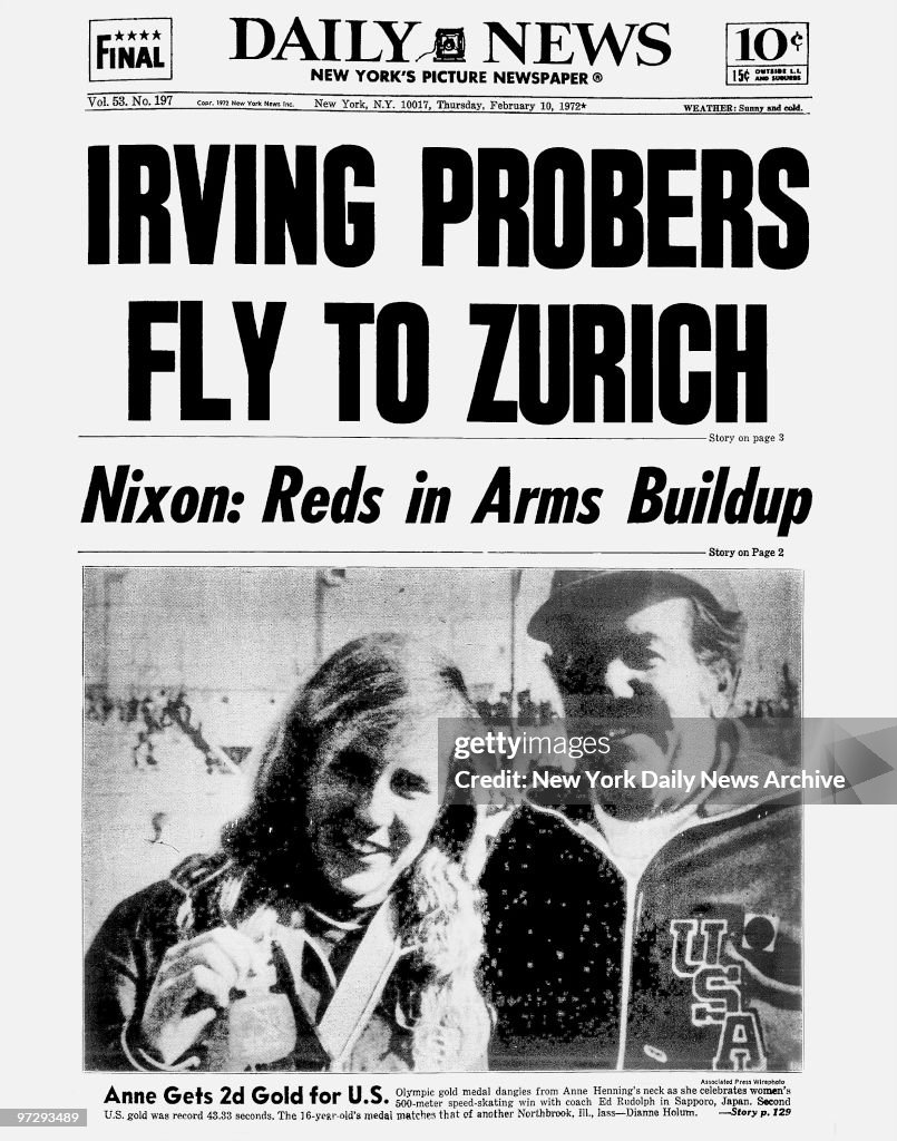 Daily News front page February 10. 1972, Headline: IRVING