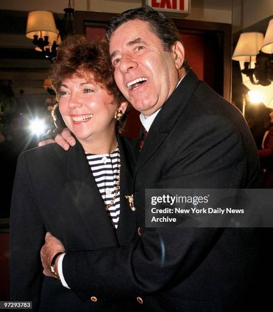 Jerry Lewis and wife Sam are on hand at Sardi's, where he announced he will star in the Broadway play "Damn Yankees."