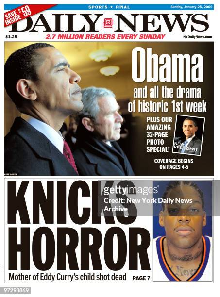 Daily News front page January 25 Headline: Obama and all the drama of historic 1st week, Plus our amazing 32-page photo special, President Barack...