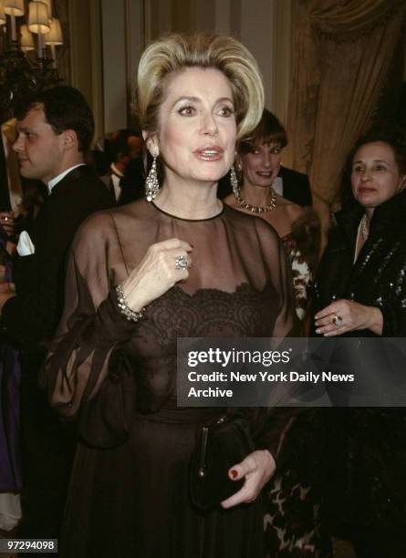 French film star Catherine Deneuve arrives at the Hotel Pierre where she was honored by the French Institute/Alliance Francaise.