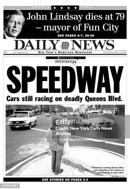 Daily News front page headline Dec. 21 Speedway, Cars still racing on deadly Queens Blvd., Pedestrian crossing Queens Blvd. Geets stranded at the...