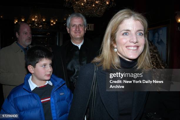 Caroline Kennedy Schlossberg, son Jack and husband Edwin Schlossberg arrive at the Ziegfeld Theater for the premiere of the movie "Maid in Manhattan."