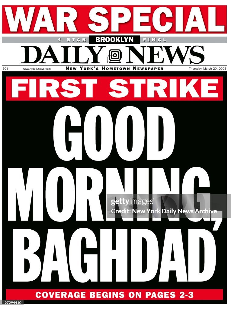 Daily News Front page headline March 20, 2003, FIRST STRIKE,