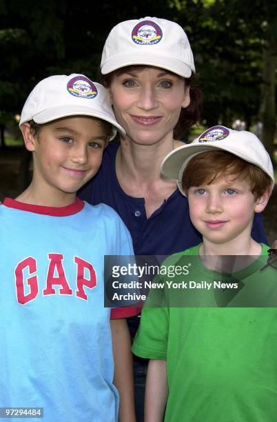 Marilu Henner is joined by her sons, Michael and Joey at the Broadway Softball League All-Star and Old Timers softball game in Central Park. Henner,...