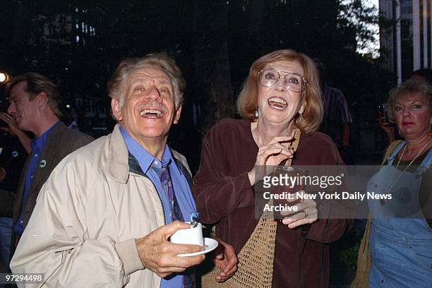 Jerry Stiller and wife Anne Meara attending premiere of "Subway Stories: Tales From the Underground" at Bryant Park. Stiller is in the TV movie.