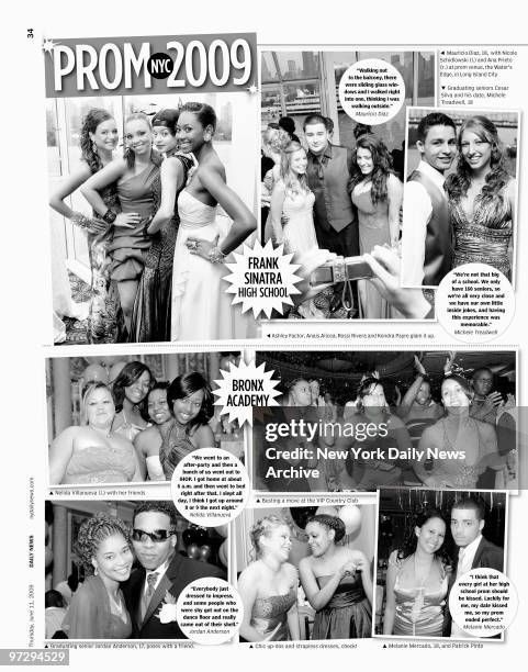 Daily News page 34 dated June 11 Headline: PROM NYC 2009, It's the party of the year and here's how these New Yorkers made memories, Frank Sinatra...