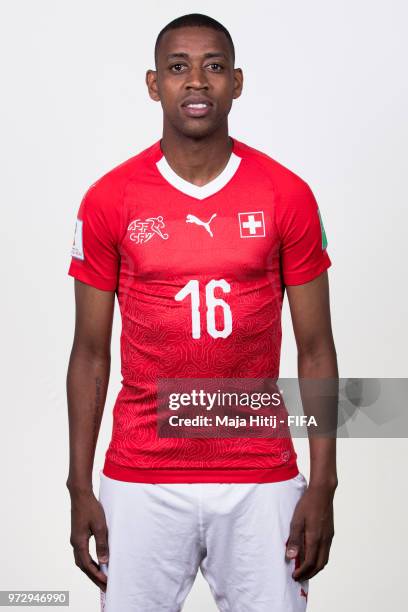 Gelson Fernandes of Switzerland poses for a portrait during the official FIFA World Cup 2018 portrait session at the Lada Resort on June 12, 2018 in...