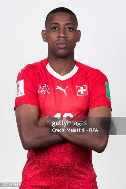 Gelson Fernandes of Switzerland poses for a portrait during the official FIFA World Cup 2018 portrait session at the Lada Resort on June 12, 2018 in...