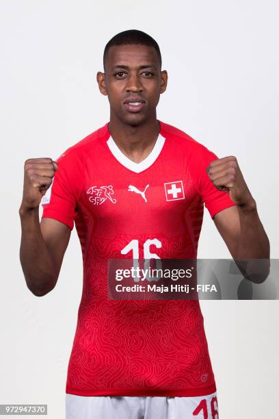Gelson Fernandes of Switzerland poses for a portrait during the official FIFA World Cup 2018 portrait session at the Lada Resort on June 12, 2018 in...