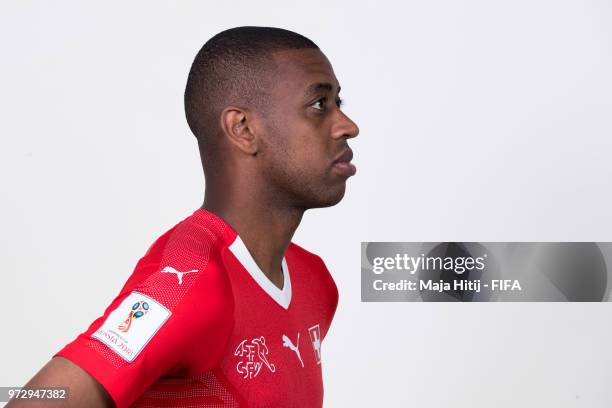 Gelson Fernandes of Switzerland poses for a portrait during the official FIFA World Cup 2018 portrait session at the Lada Resort on June 12, 2018 in...