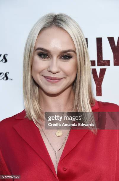 Actress Becca Tobin arrives at the Los Angeles premiere of "Billy Boy" at the Laemmle Music Hall on June 12, 2018 in Beverly Hills, California.