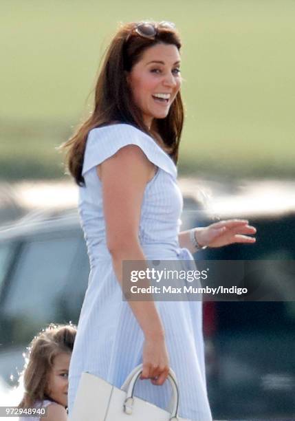 Catherine, Duchess of Cambridge attends the Maserati Royal Charity Polo Trophy at the Beaufort Polo Club on June 10, 2018 in Gloucester, England.