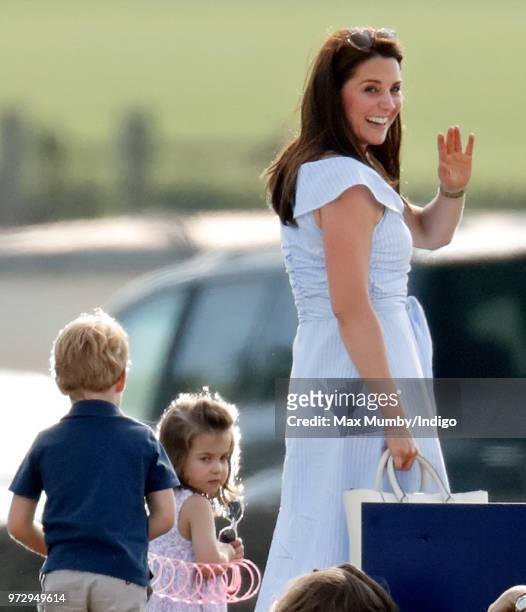 Prince George of Cambridge, Princess Charlotte of Cambridge and Catherine, Duchess of Cambridge attend the Maserati Royal Charity Polo Trophy at the...
