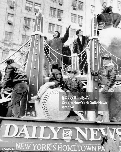 New Kids on the Block on Daily News float in the Macy's Thanksgiving Day Parade.