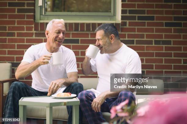 loving middle aged gay couple - marilyn nieves stock pictures, royalty-free photos & images