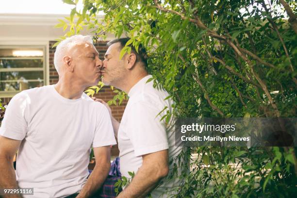 loving middle aged gay couple - marilyn nieves stock pictures, royalty-free photos & images