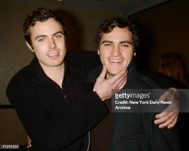 Casey Affleck, winner of the Male Star of Tomorrow award, with his friend, fellow actor Joaquin Phoenix, at the Motion Picture Club's 62nd annual...