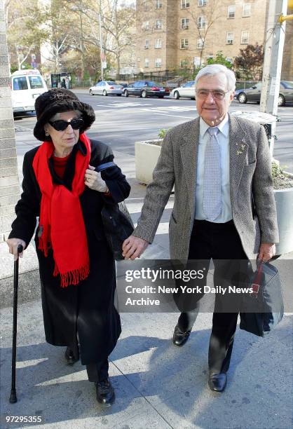 Francesca and Chester Sliwa arrive at Mount Sinaii Hosptal this morning to join their daughter, Aleta St. James, who is about to give birth to twins....